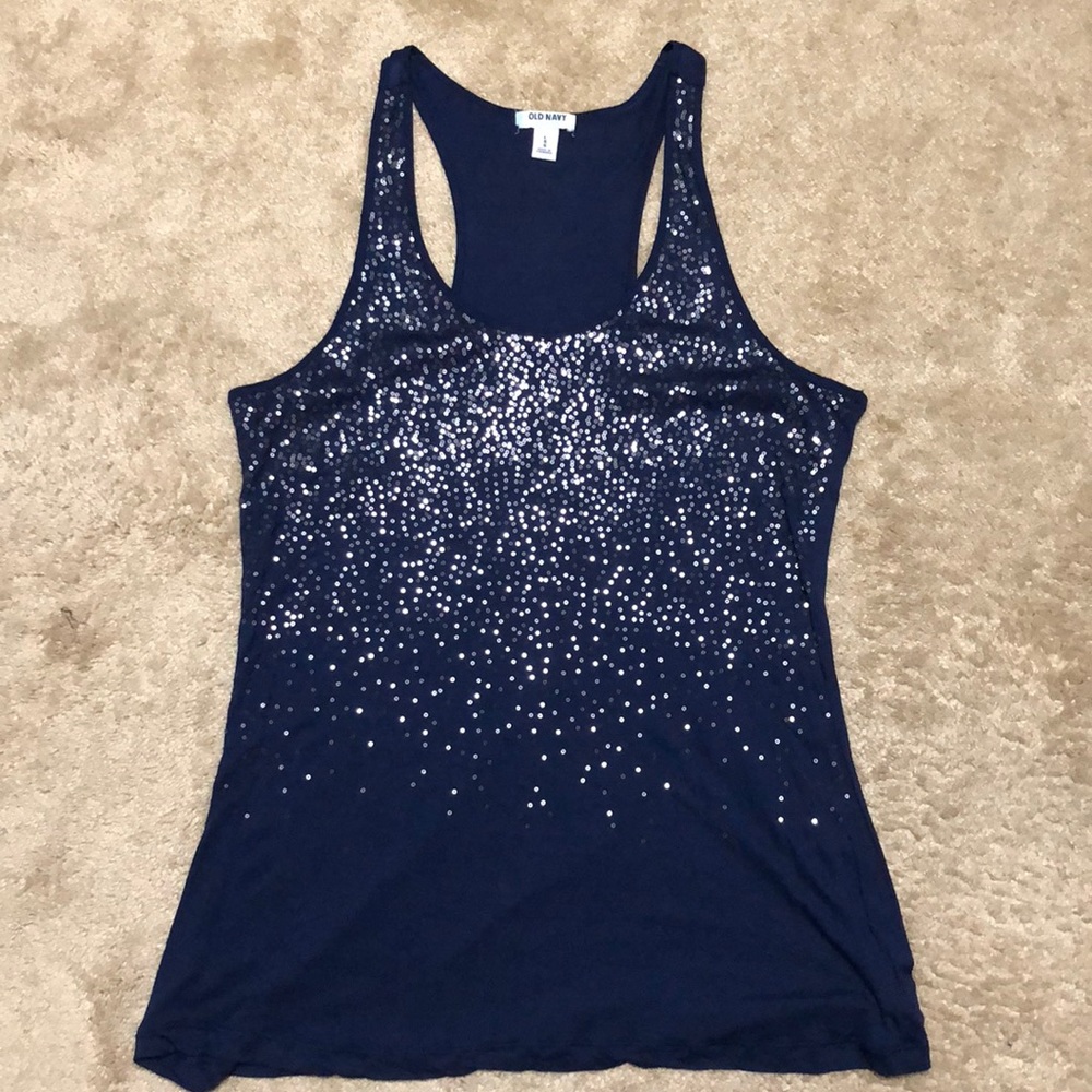 Old Navy Navy Sequined Tank Size: Large